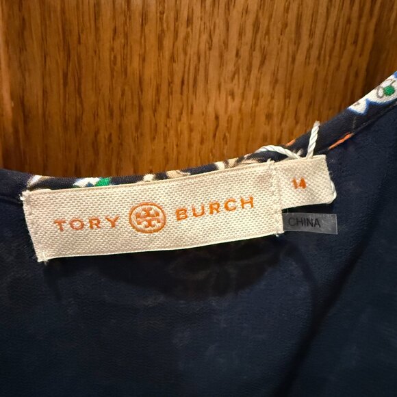 Tory Burch 100% Silk 3-Tier Navy Soleil Ruffle Dress, SZ 14 - Picture 10 of 12